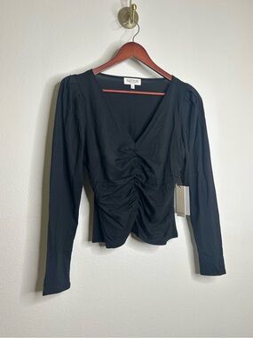NWT Nation LA Black Pima Cotton Tencel Ruched Long Sleeve Lighweight Top Size S